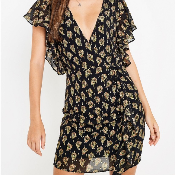 Stevie May Dresses & Skirts - Boho Wrap Dress Ruffle Gold Black S / US 4